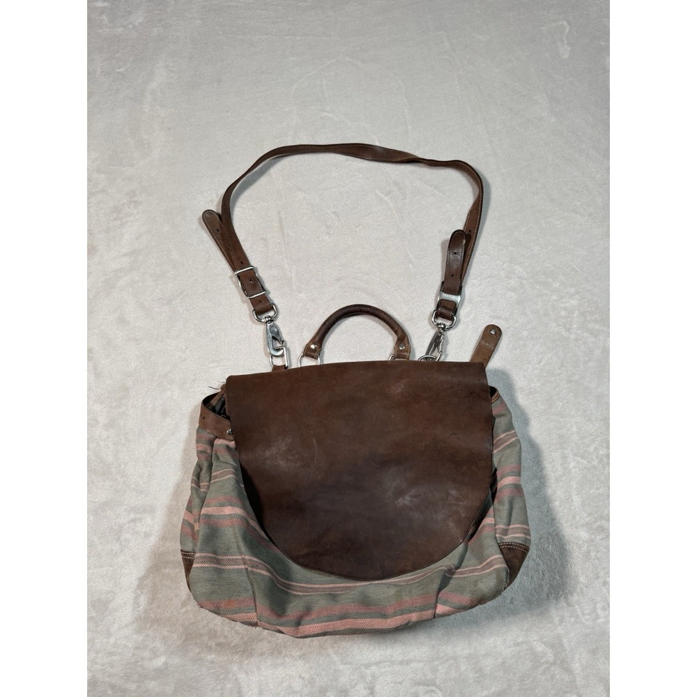 Vintage Armani Jeans Messenger Bag Large Denim Leather Striped Rare MADE IN USA